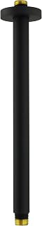 Aquaiaw Shower Arm and O-Ring Flange, 12 inch (300 mm), Heavy-Duty Solid Brass, Round, Matte Black, Both Soldered 1/2-14 NPT Tapered Threads, Ceiling Mount Straight Rain Shower Head Extension Arm