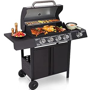 TITIMO 4-Burner Propane Gas Grill with Side Burner and Stainless Steel Grates 50,000BTU Outdoor Cooking BBQ Grills Cart Style Perfect Patio Garden Barbecue Grill, Black