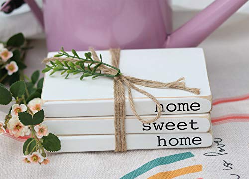 Parisloft Small Wooden Book Stack,Decorative Faux Book Wood Decor,Farmhouse Whitewashed Wooden Sign With Quotes-Home Sweet Home #TOP2