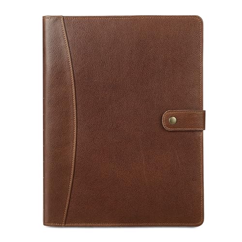 Image of KomalC Leather Portfolio Folder with Button Closure | Business Padfolio for Professionals | Vintage Organizer with Legal Pad Holder, Card Slots & Document Pockets