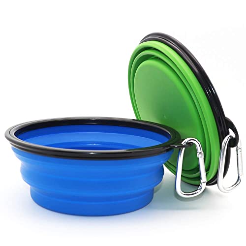 Collapsible Bowls, 2 Pack Water Bowls For Cats Dogs, Portable Pet Feeding Watering Dish For Walking Parking Traveling With 2 Carabiners (Large, Blue+Green) #TOP2