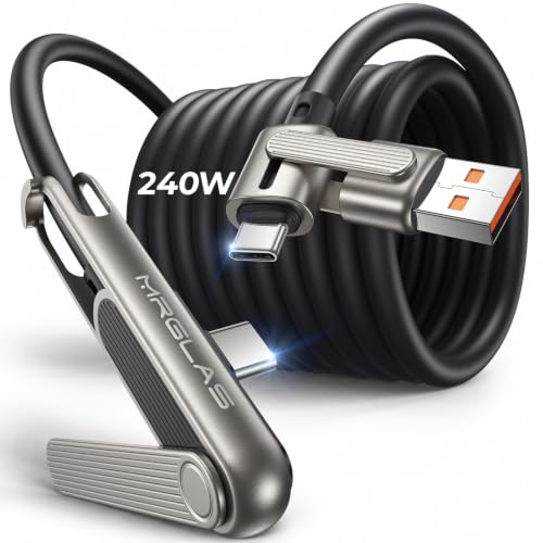 4' Mrglas 240W USB-C Charging Cable w/ Built-In Phone Stand & 90° Connector - image 1
