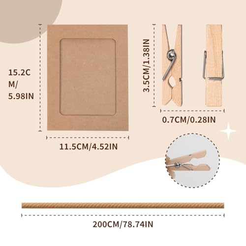 10 Stück Papier Bilderrahmen, Kraftpapier Fotorahmen,15.2x11.5 cm Fotoleine Mit Klammern,DIY Zum Basteln,Wanddekoration Fotorahmen Aus Pappe Für Geburtstag Hochzeit Party Jubiläum Deko Foto Banner