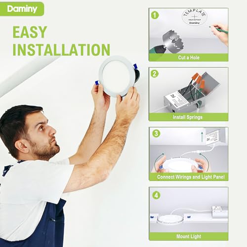 DAMINY 12 Pack 7 Inch LED Recessed Lighting with Junction Box,5CCT,Ultra-Thin Recessed Light,15W 1300LM, Dimmable Canless Wafer Ceiling Light, High Brightness by DAMINY - Used condition - Image 6