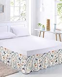Botanical Flower Wrap Around Bed Skirt Queen Size,Dust Ruffled 16 Inch Tailored Drop with Adjustable Elastic Belt Pleated,Country Farm Butterfly Spring Plant Luxury Floral Bedding Skirts for Bedroom