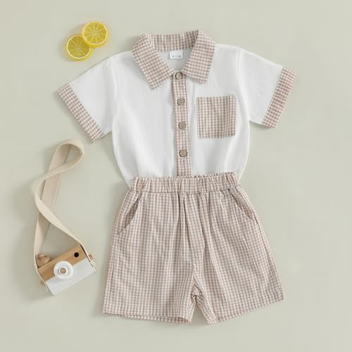 Baby Boy Summer Clothes Toddler Infant Short Sleeve Solid Cotton Linen T-Shirt Tops Casual Shorts Set 2Pcs Outfits2