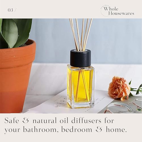 Whole HOUSEWARES Natural Diffuser Reeds Bottles Sticks | Clear Glass Home Décor for Kitchen and Living Room | Black Wood Caps | Décorative Fragrance Set with Long Lasting Aroma - Set of 4 - Thumbnail 3