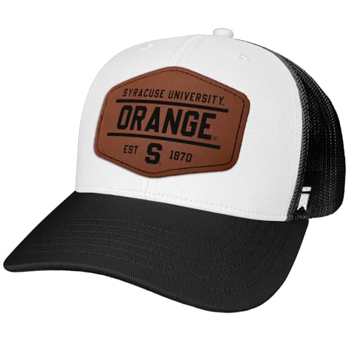Syracuse Snapback Trucker Hat with Leather Patch Unisex, Women, White/Black