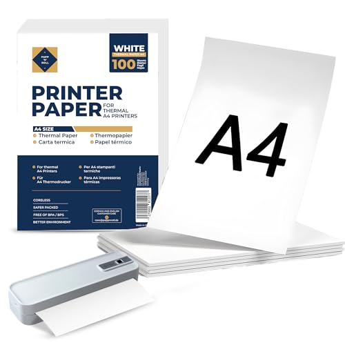 Papp'n'Roll Rotoli di carta per stampante termica, formato A4, 100 fogli, senza BPA, compatibile con la maggior parte delle stampanti A4