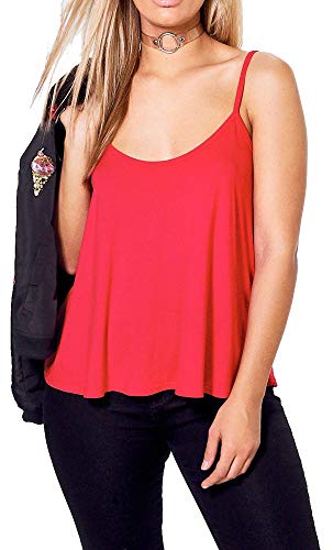 Plain Strappy Cami Vest Top Swing and Flowy Women's Sleeveless Loose Fit Camisole Tank Top Scoop Neck Red-20-22