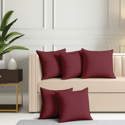 Image of Zinnia Soft Microfiber Cushions for Sofa & Living Room | Rumba Red, 15 x 15 Inches | Soft & Comfortable Cushion for Home & Daily Use | Pack of 5