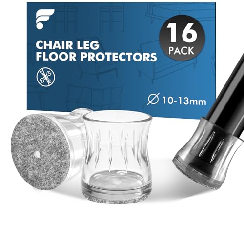 shinfly 16 Pièces Protection Pied de Chaise, 10-13mm Patin Chaise Silicone avec Feutre, Protege Pied de Chaise pour Sols en Bois Dur et Carrelage, Réduire Les Rayures et Les Bruits