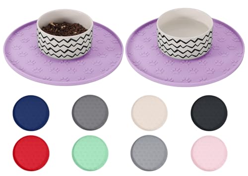 Comtim Waterproof Dog Food Mat - 2 Pack Silicone Pet Food Mat Dog Food Bowl Mats Cat Water Mats Eating Tray, Non-Slip Pet Placemat with Lip for Messy Drinkers to Protect Floor, Lavender 11