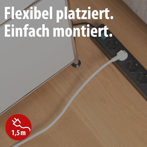 Brennenstuhl Bremounta Steckdosenleiste 4-Fach mit Schalter (Mehrfachsteckdose mit 90 Grad Steckdosen, Steckerleiste mit Befestigungsm&ouml;glichkeit und 1,5m Kabel) schwarz