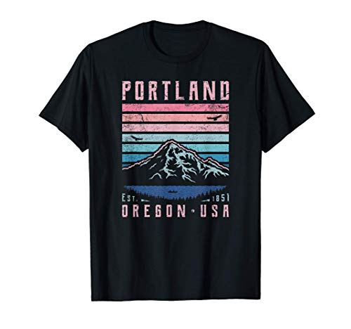 Portland Oregon Retro Estilo 1970 Monte Hood Montaña Vintage Camiseta