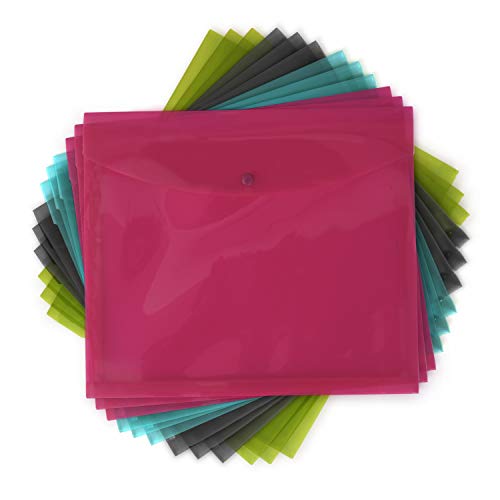 Docit Reusable Side Open Envelopes With Snap Button Closure, 10" X 11 3/4", Assorted 12-Pack, 3 Each Of Pink, Blue, Green And Grey (00891-C) #TOP18
