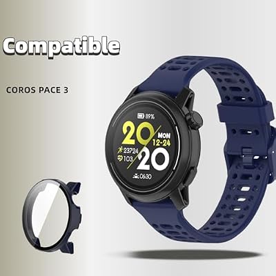 Silicone Watch Bands Compatible for COROS Pace 3, with PC Case Cover Protective Soft Breathable Waterproof Sport Watch Band for Pace 3