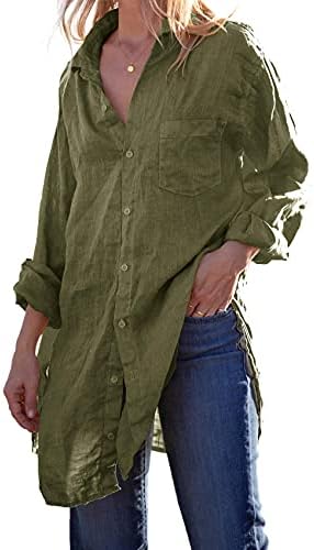 Runcati Womens Button Down Shirts Linen Cotton Long Sleeve Blouse Tunic Tops Cover Up Shirt Loose Beach Bikini Dress