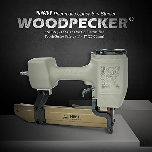 Woodpecker #N851 16 Gauge Pneumatic Heavy Wire Stapler, 7/16-Inch Medium Crown Safety Heavy Duty Construction Stapler Gun, 1-Inch To 2-Inch Length Air Power N Wire Stapler For Packaging, Paneling #TOP3