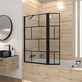 Pare baignoire avec volet pivotant   profile noir mat   130x104 (HxL)   verre 5mm sérigraphié