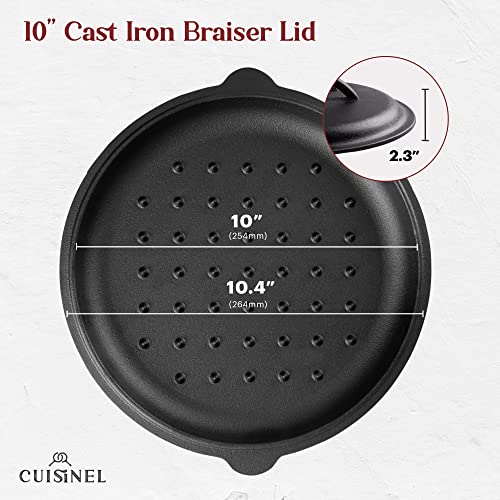 Cuisinel Cast Iron Lid - Fits 10"-Inch Lodge Skillet Frying Pans or Braiser + Silicone Handle Holder + Care Guide - 25.4-cm Pre-Seasoned Universal Replacement Cover - Indoor/Outdoor, Fire, BBQ Safe by Cuisinel - Image 2