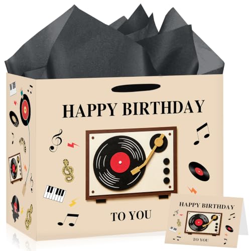 Hkshaoda Record Player Gift Bag with Tissue & Card