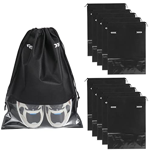 10PCS Sacs à Chaussures de Voyage,Housse Chaussures Portable Noir Organisateur Drawstring Anti-poussière avec Fenêtre Transparente pour Voyage Sport Cover