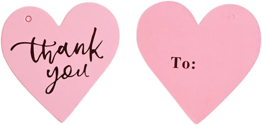 Etiqueta de regalo de agradecimiento con corazón rosa (50 unidades), ideal para recuerdos de boda, baby shower, despedida de soltera, fiesta,