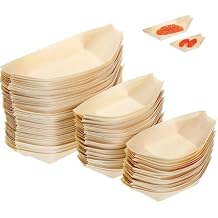 Uonlytech Disposable Wooden Sushi Boats 100 Pieces, Natural Wood Sushi Plates 11x7cm 17x8cm, Food Serving Trays for Catering and Party Use