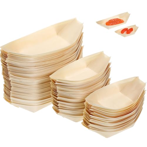 100 bandejas desechables de madera para sushi en forma de barco miniatura 1
