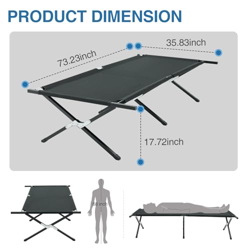 NEWBULIG Camping Cot - Compact Fold Army cots,Cots for Sleeping, 400D Oxford Cloth for Camping/RV/Travel,73x35.8x17.7 in Size, 300 LBS Capacity - Thumbnail 7