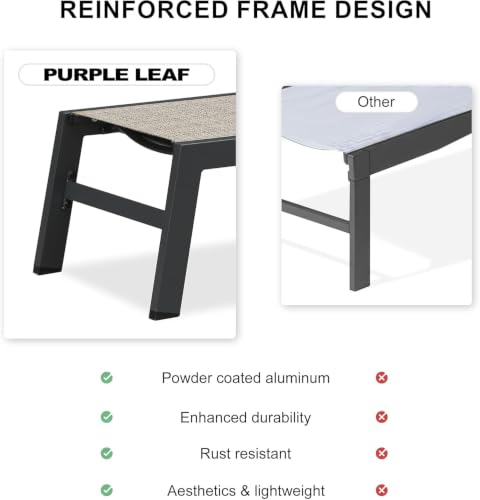 Image of PURPLE LEAF Patio Chaise Lounge Set of 2 Aluminum Outdoor Lounge Chair with Wheels and Side Table Chaise Lounge Chair for Outdoor Backyard Pool Camel