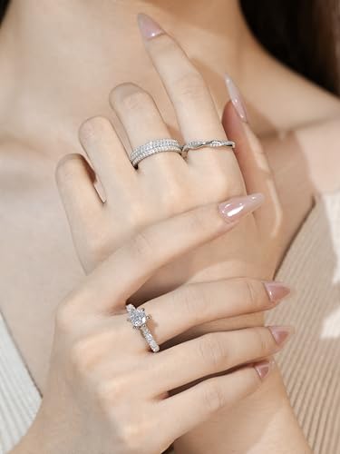 1.4 CTTW Moissanite Wedding Band Ring, 5mm 3-Row Eternity Promise Ring for Women, D Color VVS1 Moissanite Rings 925 Sterling Silver, Anniversary and Bridal Gift, All Size2