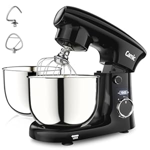 Camic Stand Mixer, 4.2QT+5.3QT Two bowls Electric Food Mixer, 10 Speeds with Digital setting 3-IN-1 Kitchen Mixer for Baking Cakes Cookie Bread Salad with Egg Whisk,Dough Hook,Flat Beater (Black)