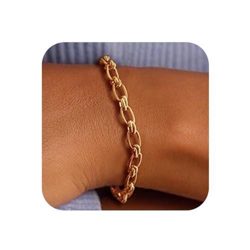 Thick Chain Bracelet for Women 14K Gold Plated Vintage Dainty Statement Chain Bracelet