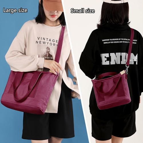 Image of Canvas Tote Bag for Women,Small Totes Bags with Zipper Crossbody Purse with Pockets Large Shoulder Handbag,2 Sizes