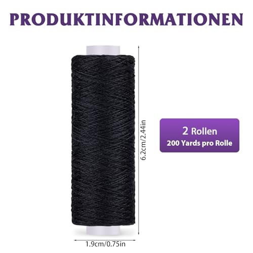 Tundi Nähgarn, schwarzer Faden zum Nähen, 2 Stück, 200 Yards, Nähgarn für Nähmaschine, Handnähen, Sticken