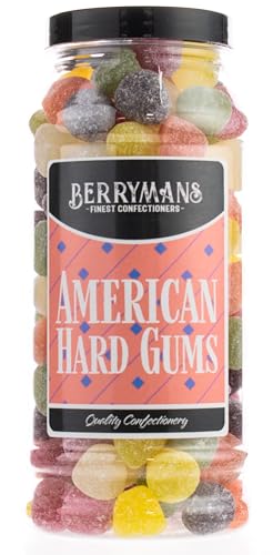 Original American Hard Gums Retro Fruit Flavour Sweets Gift Jar By Berrymans Sweet Shop - Classic Sweets Traditional Taste.