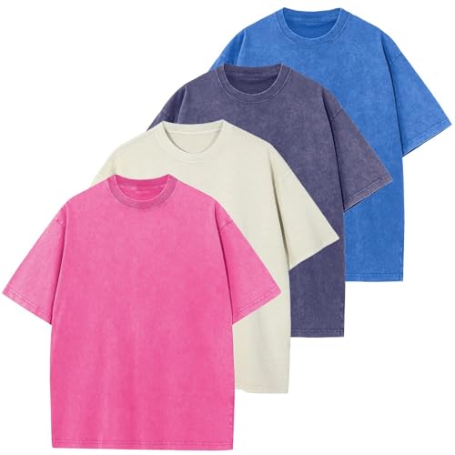 Image of Men's Oversized Cotton T-Shirts Loose Fit Vintage Washed Tee Unisex Short Sleeve Casual Shirts Tops