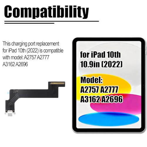 Image of Charging Port Replacement for iPad 2022 10.9-inch Charge Dock Connector Flex Cable Assembly for iPad 10th Gen Charger Board Replacement Fit for Wi-Fi Version Model: A2696 (White)