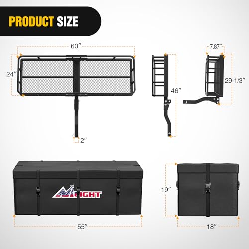Image of Nilight 60 inch x 24 inchx 7.87 inch Folding Carrier Fits 2-Inch Receiver 500 Lbs Capacity Soft Waterproof Bag Net Ratchet Straps for SUV Pickup RV's Vans Cars