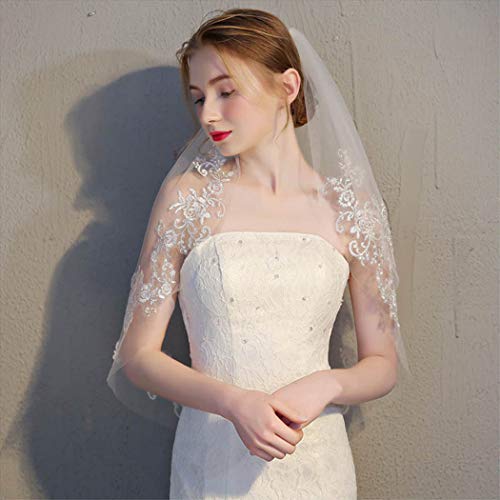 Yalice Silver Flower Bride Wedding Veil Short Ivory Lace 2T Two-tier Shoulder Bridal Veils Soft Tulle Hair Accessories