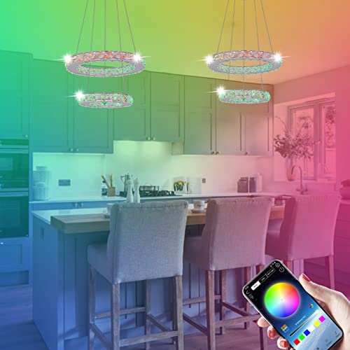 N\A Modern Led Chandelier Crystal 2 Rings Chandeliers Adjustable Stainless Steel Chandelier Lights Rings Round Pendant Lighting For Living Room Dining Room & Bedroom (M-Rgb Multicolor) #TOP6