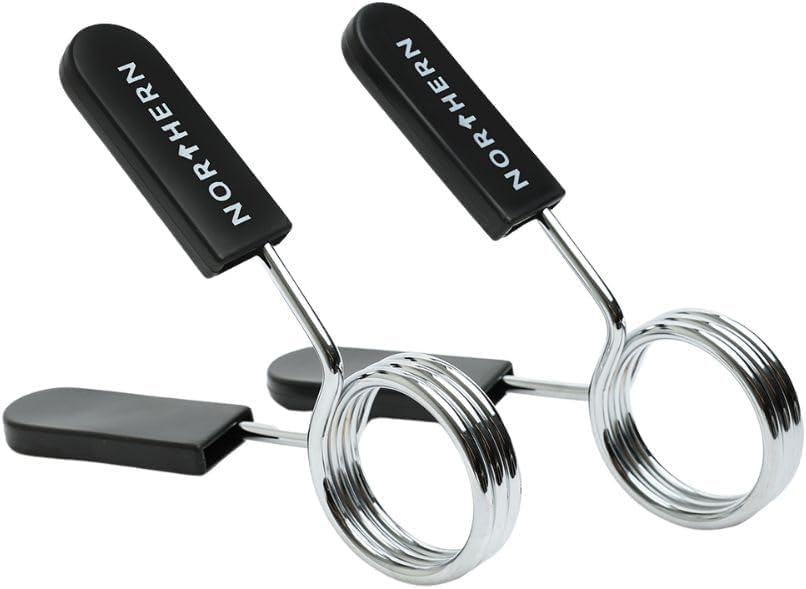 NORTHERN Olympic Barbell Spring Collars with Black Handles Pair, Heavy Duty Steel Locking Clips for Olympic Bars, Secure Grip for Weightlifting, Strength Training & Home Gym Workouts