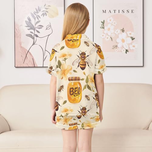 ALAZA Blossom Bee Honey Pajamas Satin Pajama Set Short Sleeve Button Down Sleepwear4