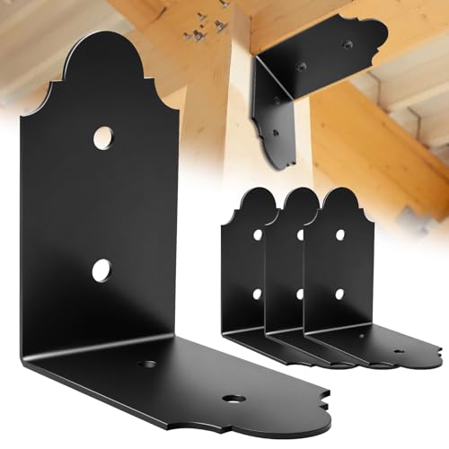 4 Pcs Heavy-Duty L Angle Yards 90 Degrees Bracket for Wood, Internal Connection for Joining Posts and Beams After Butt Joints, Thickness 3 mm, Complete with 16 Screws, Black Angle Iron