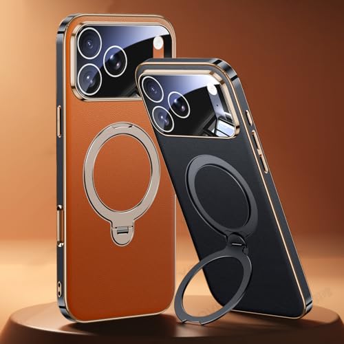 Étui magnétique iPhone 17 Pro Max en cuir orange à induction et caméra protégée - 3