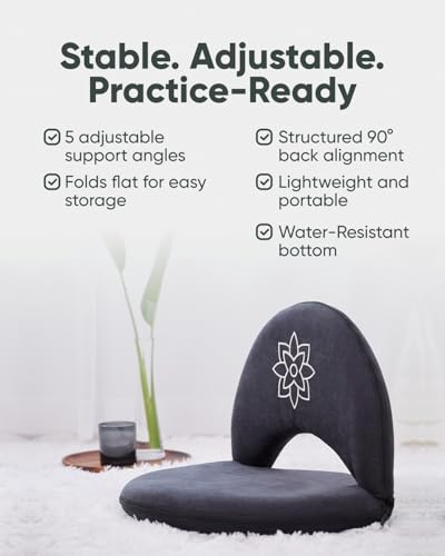 Image of Mindful Modern Meditation Chair | Adjustable Floor Chair with Back Support | Padded Floor Seat for Posture Support and Comfort | Portable Folds Flat for Storage | Indoor /Outdoor Use | Stone Black
