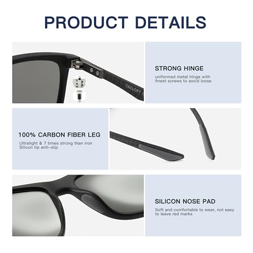 Image of Carbon Fiber Polarized Sunglasses for Men Women, Retro Square Frame, UV400 Protection HD Lens, Driving Fishing Sports