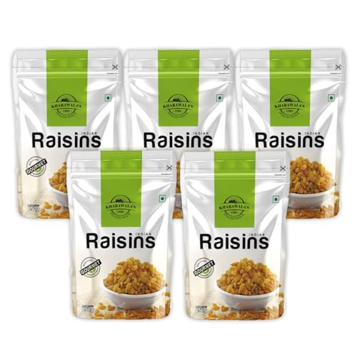 Image of KHARAWALA'S Premium Dried Indian Raisins - Pack of 5 (250gm Each) | Dry Fruits- Indian Kishmish | Rich In Nutiritons